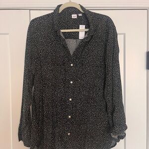 GAP Black Button-Down Shirt with White Polka Dots